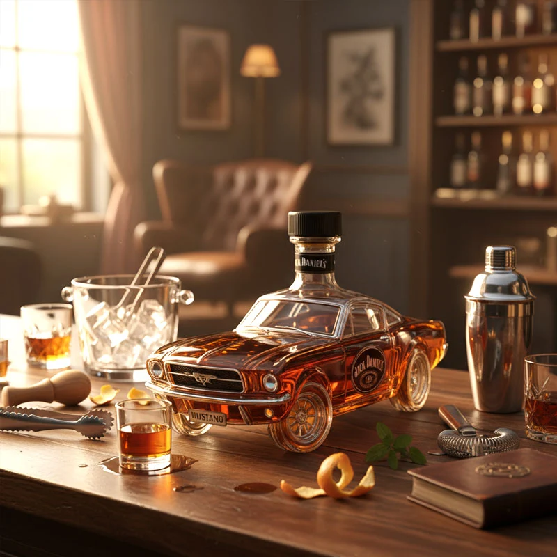 Auto Whiskey Karaf Glazen Decanter 750ml voor Thuisbar met 3D Ontwerp Stijlvolle Drankendispenser Cadeau | Sansoti