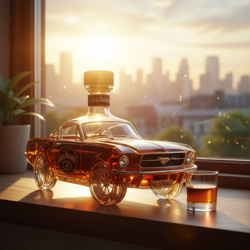 Auto Whiskey Karaf Glazen Decanter 750ml voor Thuisbar met 3D Ontwerp Stijlvolle Drankendispenser Cadeau | Sansoti