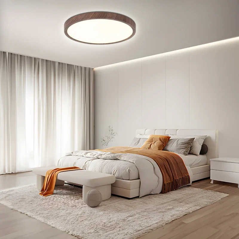 Ronde Plafondlamp Houtlook LED Dimbaar Ultra Plat Design Woonkamer Slaapkamer Scandinavische Verlichting | Sansoti