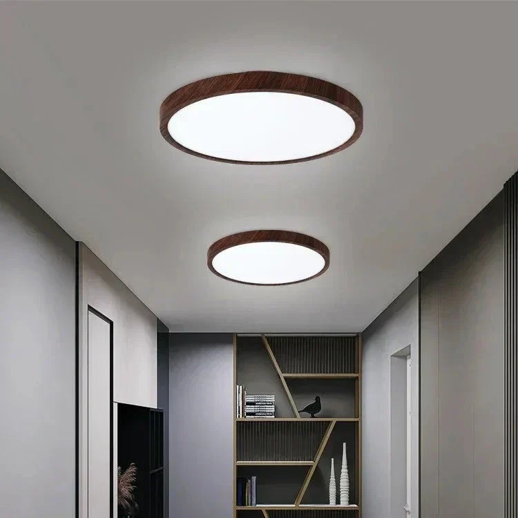Ronde Plafondlamp Houtlook LED Dimbaar Ultra Plat Design Woonkamer Slaapkamer Scandinavische Verlichting | Sansoti