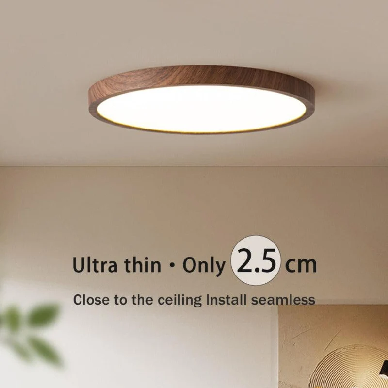 Ronde Plafondlamp Houtlook LED Dimbaar Ultra Plat Design Woonkamer Slaapkamer Scandinavische Verlichting | Sansoti