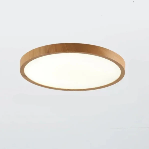 Ronde Plafondlamp Houtlook LED Dimbaar Ultra Plat Design Woonkamer Slaapkamer Scandinavische Verlichting | Sansoti