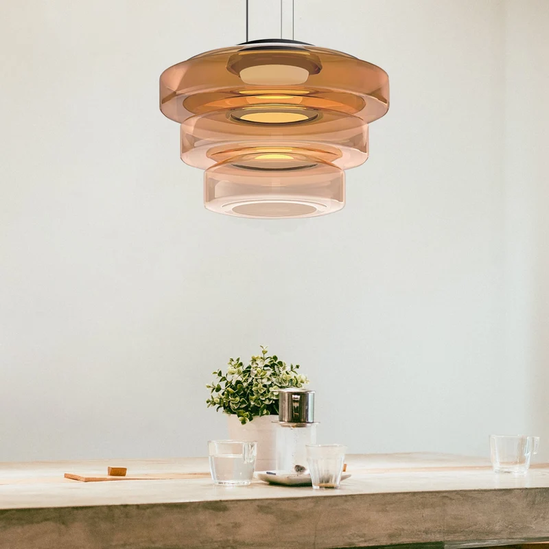 Glazen Hanglamp Meerlaags Glas IJzer Warm LED Licht Eetkamer Woonkamer Keuken Scandinavisch Modern Design | Sansoti