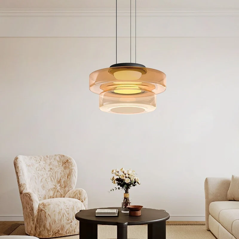 Glazen Hanglamp Meerlaags Glas IJzer Warm LED Licht Eetkamer Woonkamer Keuken Scandinavisch Modern Design | Sansoti