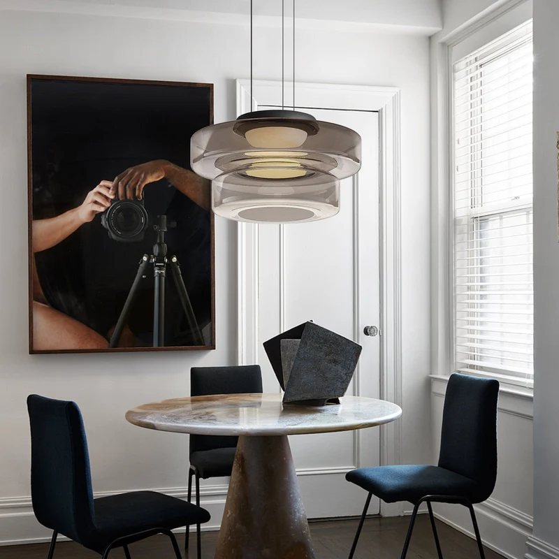 Glazen Hanglamp Meerlaags Glas IJzer Warm LED Licht Eetkamer Woonkamer Keuken Scandinavisch Modern Design | Sansoti