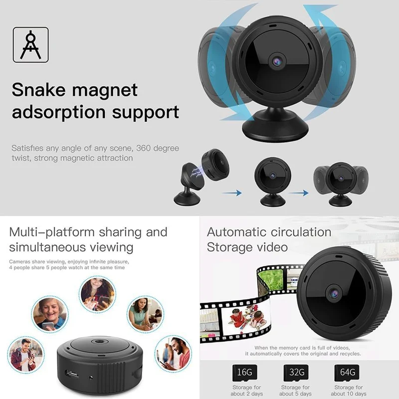 Compacte Beveiligingscamera 1080P met Nachtzicht en Bewegingsdetectie WiFi Bewakingscamera Mini Draadloos | Sansoti