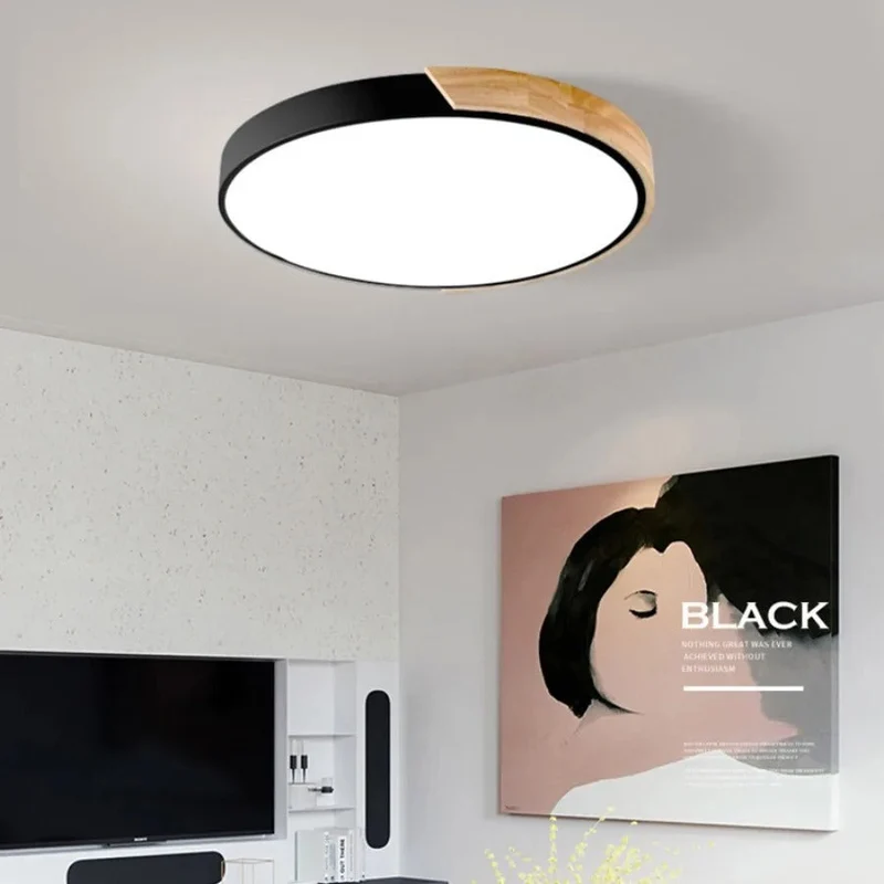 Scandinavische plafondlamp met houtaccent macaron-vorm moderne sfeerverlichting woonkamer slaapkamer | Sansoti