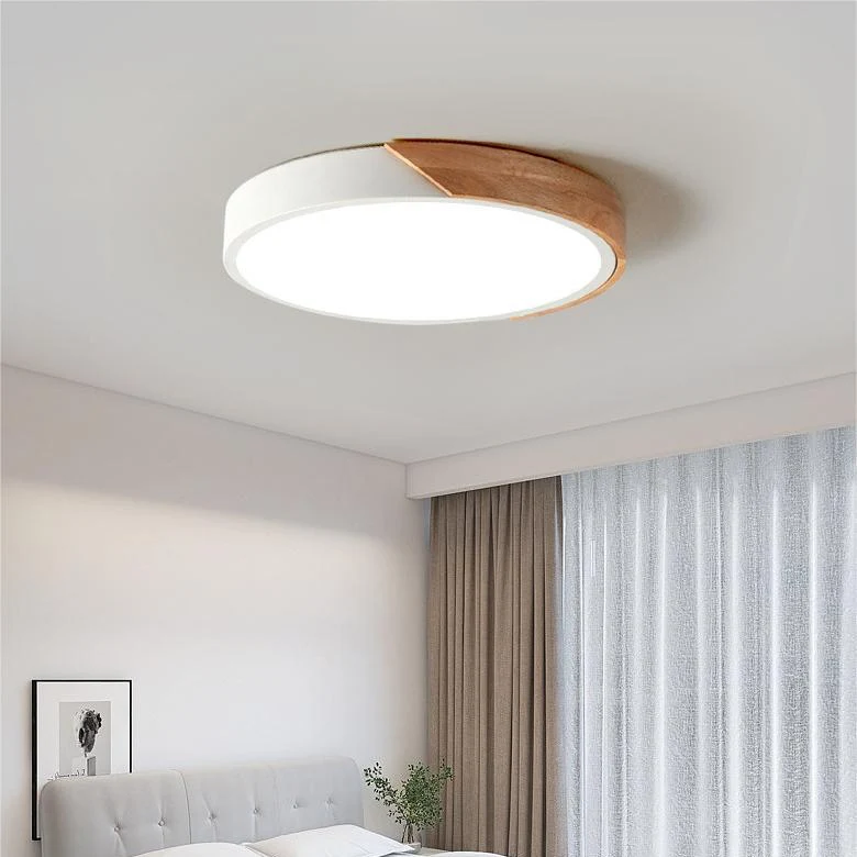 Scandinavische plafondlamp met houtaccent macaron-vorm moderne sfeerverlichting woonkamer slaapkamer | Sansoti