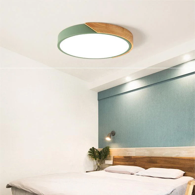 Scandinavische plafondlamp met houtaccent macaron-vorm moderne sfeerverlichting woonkamer slaapkamer | Sansoti