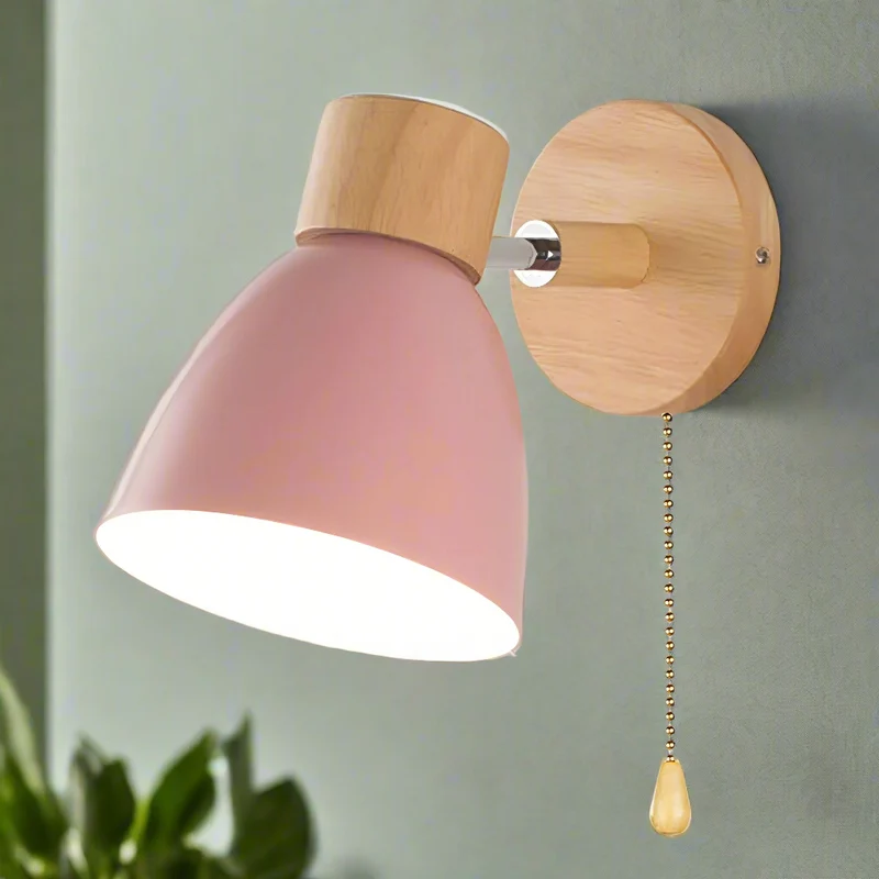 Wandlamp met Trekschakelaar Scandinavisch Design Stoffen Kap E27 Fitting Sfeervol Leeslicht Woonkamer | Sansoti