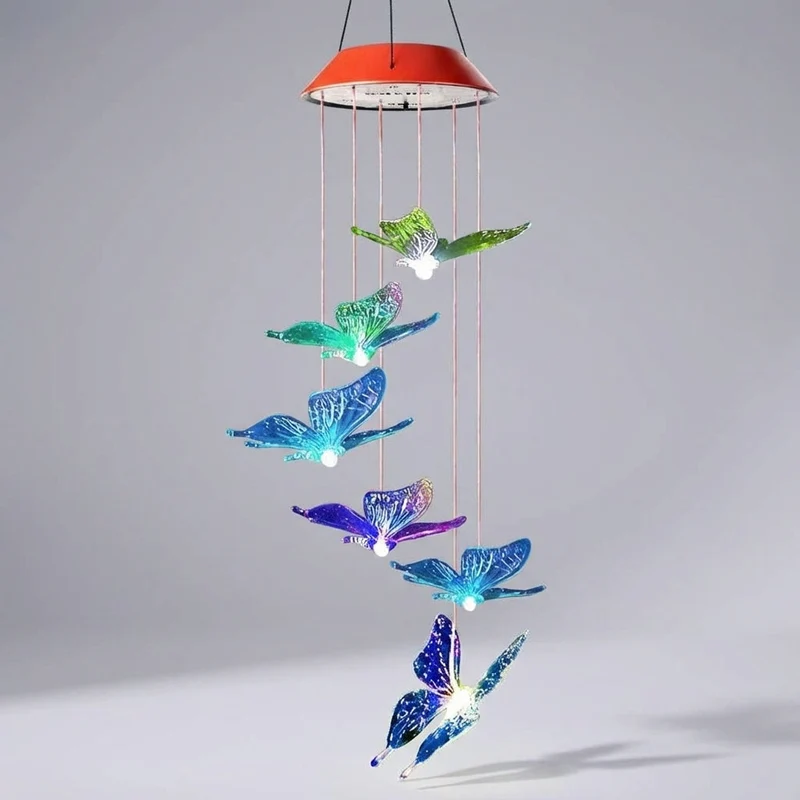 Solar Tuinlamp Vlinders Hangend LED 7 Kleuren Kleurwisselend Tuin Terras Windgong Sfeerverlichting Buiten Decoratie | Sansoti