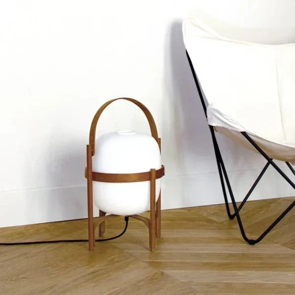 Tafellamp Hout Opaal Glas E14 Naturel Woonkamer Slaapkamer Vloerlamp Draagbaar Scandinavisch Sfeerverlichting 3 Maten | Sansoti