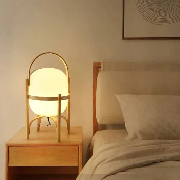 Tafellamp Hout Opaal Glas E14 Naturel Woonkamer Slaapkamer Vloerlamp Draagbaar Scandinavisch Sfeerverlichting 3 Maten | Sansoti