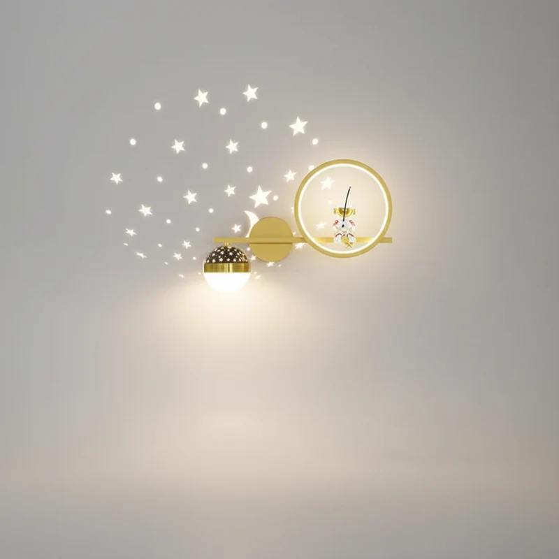 Wandlamp Kinderkamer Astronaut LED Goud Sterren Maan Nachtlamp Jongens Meisjes Babykamer Wandlicht Ruimtevaart Sfeerlamp | Sansoti