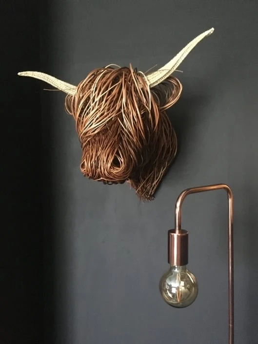 Wanddecoratie Stier Hoofd Handgemaakt Riet Naturel Woonkamer Landelijk Highland Cow Wandsculptuur Muurdecoratie Rustiek | Sansoti