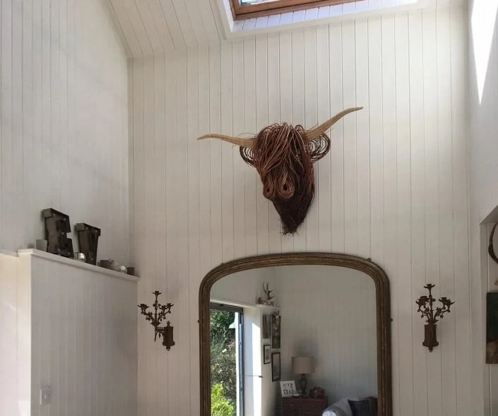 Wanddecoratie Stier Hoofd Handgemaakt Riet Naturel Woonkamer Landelijk Highland Cow Wandsculptuur Muurdecoratie Rustiek | Sansoti
