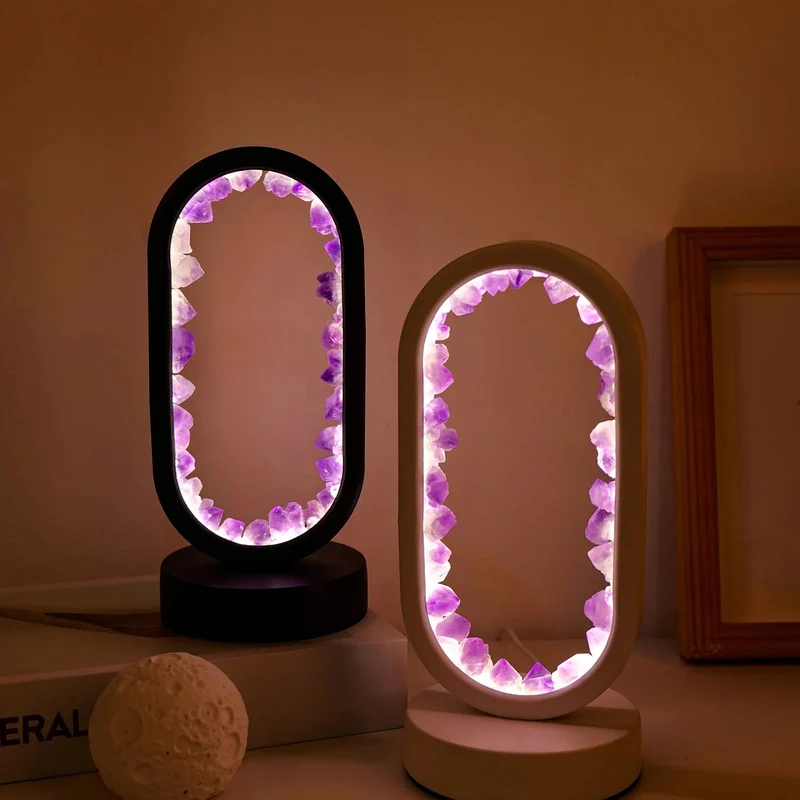 Tafellamp Amethist Handgemaakt Natuurkristal LED E14 Paars Roze Sfeer Slaapkamer Meditatie Yoga Rustgevend Decoratie Innerlijke Rust | Sansoti