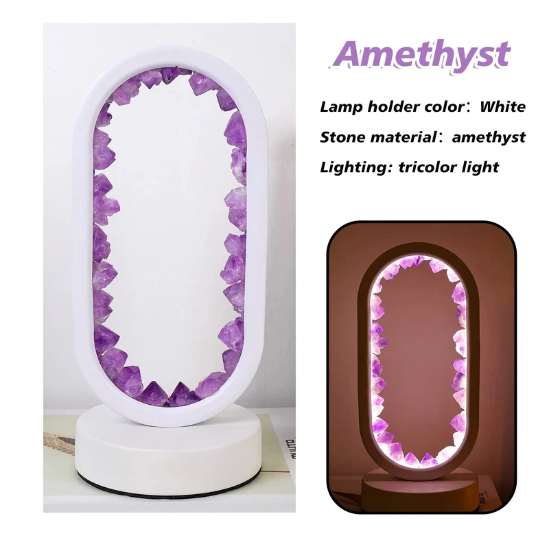 Tafellamp Amethist Handgemaakt Natuurkristal LED E14 Paars Roze Sfeer Slaapkamer Meditatie Yoga Rustgevend Decoratie Innerlijke Rust | Sansoti