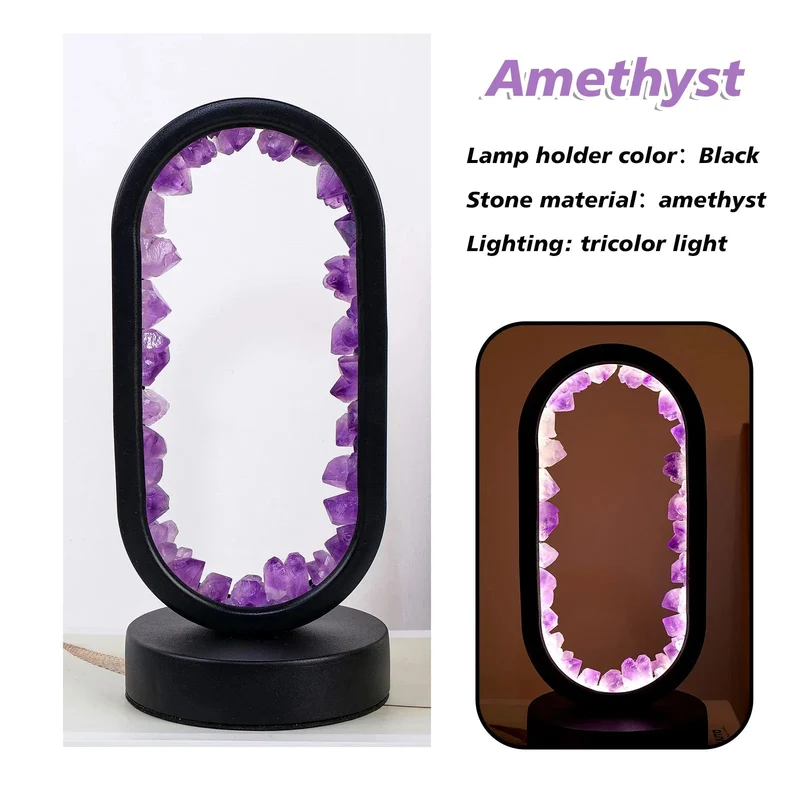 Tafellamp Amethist Handgemaakt Natuurkristal LED E14 Paars Roze Sfeer Slaapkamer Meditatie Yoga Rustgevend Decoratie Innerlijke Rust | Sansoti