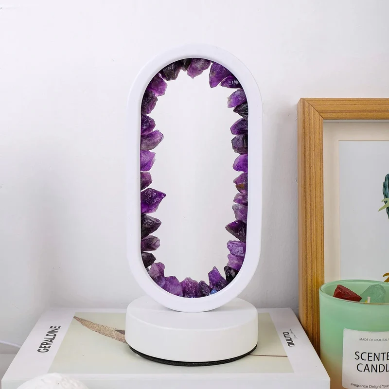 Tafellamp Amethist Handgemaakt Natuurkristal LED E14 Paars Roze Sfeer Slaapkamer Meditatie Yoga Rustgevend Decoratie Innerlijke Rust | Sansoti