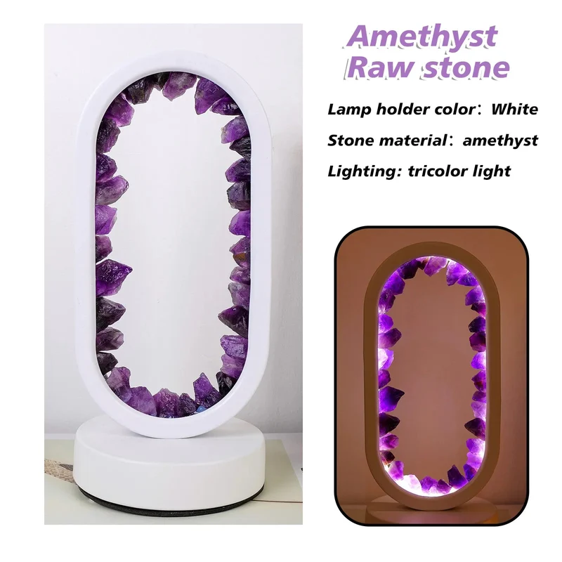 Tafellamp Amethist Handgemaakt Natuurkristal LED E14 Paars Roze Sfeer Slaapkamer Meditatie Yoga Rustgevend Decoratie Innerlijke Rust | Sansoti