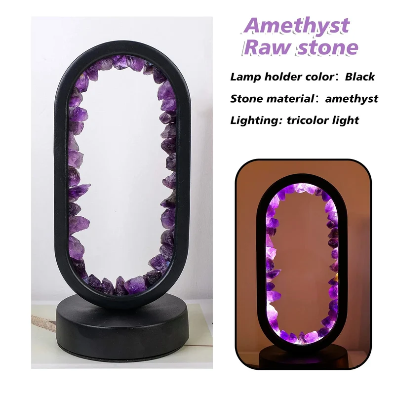 Tafellamp Amethist Handgemaakt Natuurkristal LED E14 Paars Roze Sfeer Slaapkamer Meditatie Yoga Rustgevend Decoratie Innerlijke Rust | Sansoti
