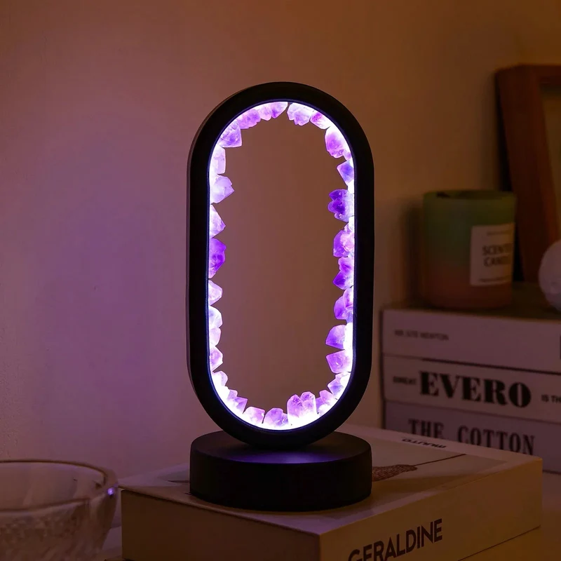 Tafellamp Amethist Handgemaakt Natuurkristal LED E14 Paars Roze Sfeer Slaapkamer Meditatie Yoga Rustgevend Decoratie Innerlijke Rust | Sansoti