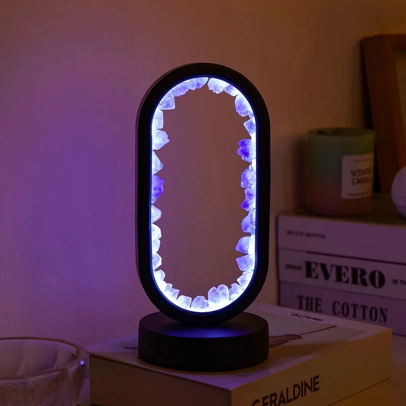 Tafellamp Amethist Handgemaakt Natuurkristal LED E14 Paars Roze Sfeer Slaapkamer Meditatie Yoga Rustgevend Decoratie Innerlijke Rust | Sansoti