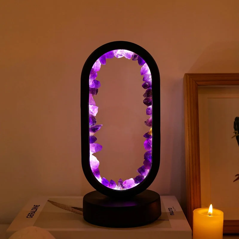 Tafellamp Amethist Handgemaakt Natuurkristal LED E14 Paars Roze Sfeer Slaapkamer Meditatie Yoga Rustgevend Decoratie Innerlijke Rust | Sansoti