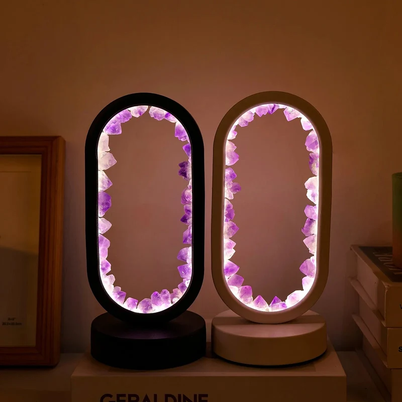 Tafellamp Amethist Handgemaakt Natuurkristal LED E14 Paars Roze Sfeer Slaapkamer Meditatie Yoga Rustgevend Decoratie Innerlijke Rust | Sansoti