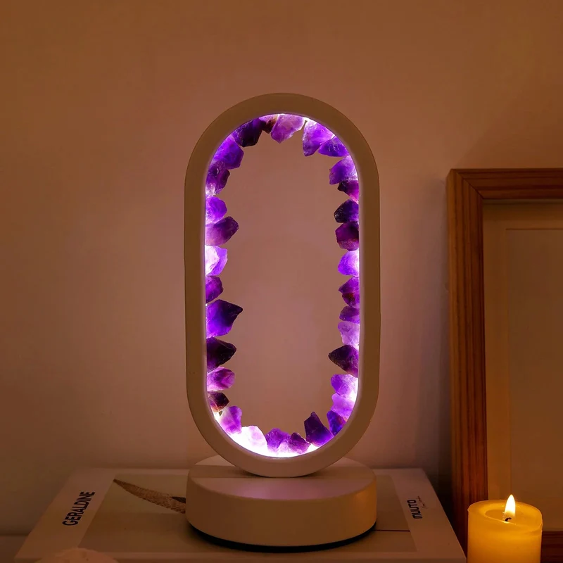 Tafellamp Amethist Handgemaakt Natuurkristal LED E14 Paars Roze Sfeer Slaapkamer Meditatie Yoga Rustgevend Decoratie Innerlijke Rust | Sansoti