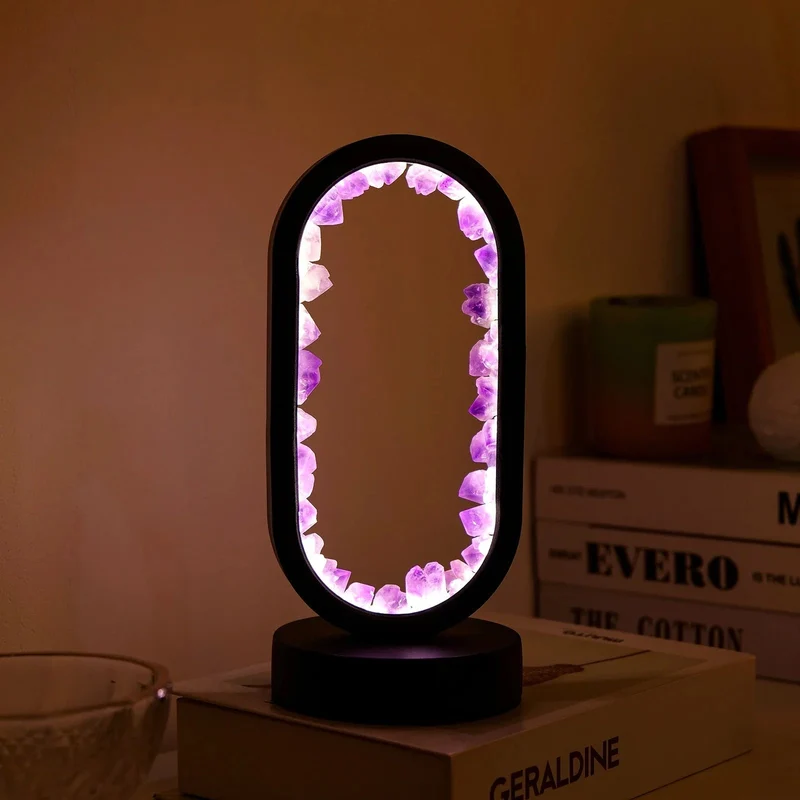 Tafellamp Amethist Handgemaakt Natuurkristal LED E14 Paars Roze Sfeer Slaapkamer Meditatie Yoga Rustgevend Decoratie Innerlijke Rust | Sansoti