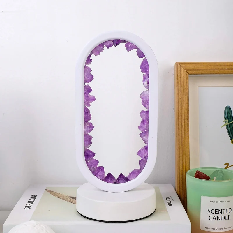 Tafellamp Amethist Handgemaakt Natuurkristal LED E14 Paars Roze Sfeer Slaapkamer Meditatie Yoga Rustgevend Decoratie Innerlijke Rust | Sansoti