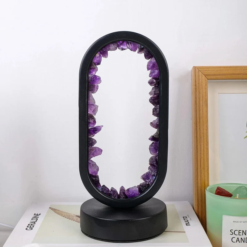 Tafellamp Amethist Handgemaakt Natuurkristal LED E14 Paars Roze Sfeer Slaapkamer Meditatie Yoga Rustgevend Decoratie Innerlijke Rust | Sansoti