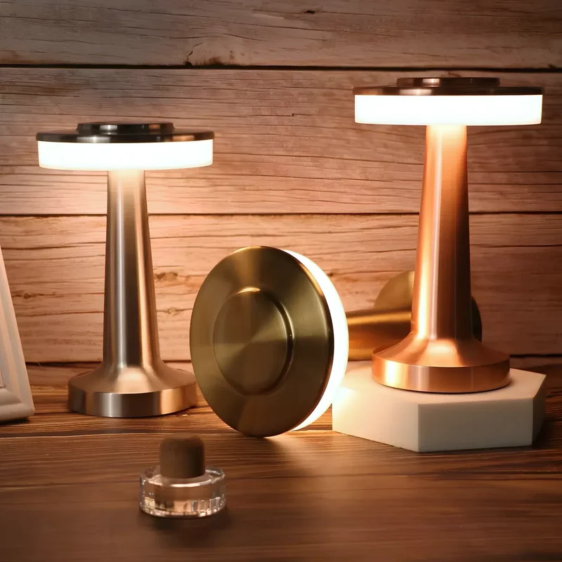 Tafellamp Draadloos Oplaadbaar Dimbaar Metaal LED 3 Lichtkleuren USB-C Goud Zilver Zwart Retro Restaurant Bar Nachtkastje Sfeerlamp Draagbaar | Sansoti
