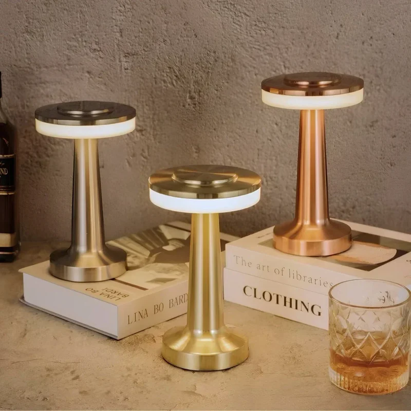 Tafellamp Draadloos Oplaadbaar Dimbaar Metaal LED 3 Lichtkleuren USB-C Goud Zilver Zwart Retro Restaurant Bar Nachtkastje Sfeerlamp Draagbaar | Sansoti