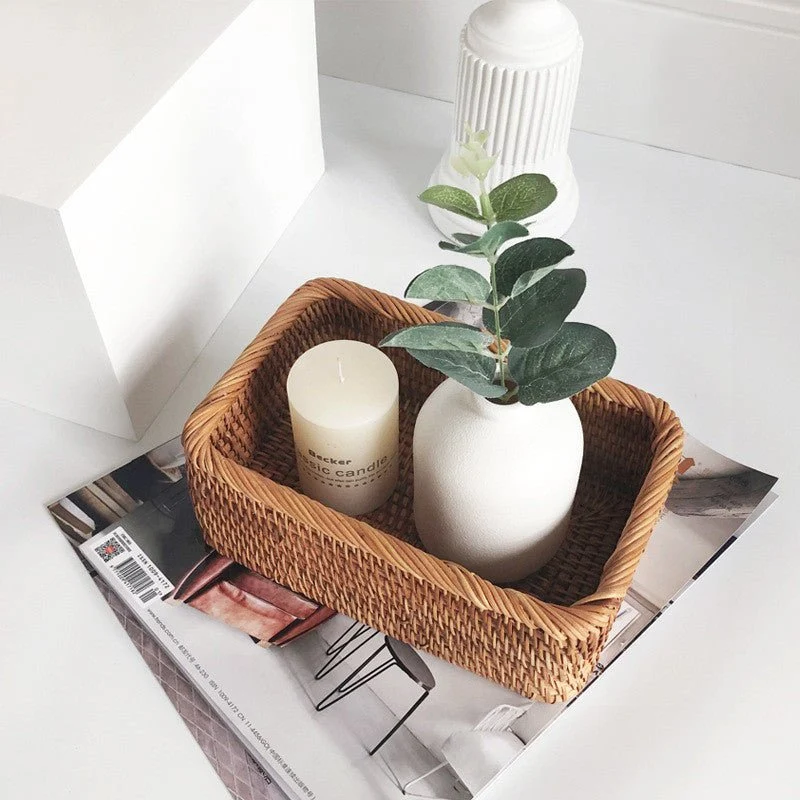 Rotan Opbergmand Gevlochten Naturel Badkamer Keuken | Handgeweven Opbergmand Woonkamer Organizer | Sansoti