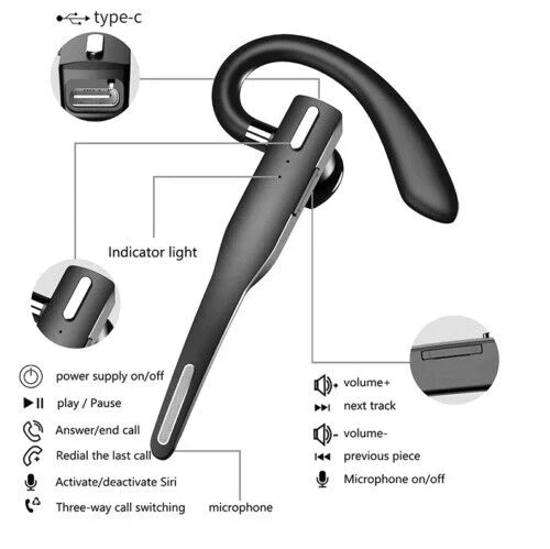 Bluetooth Headset 5.1 Draadloos Noise Cancelling 25 Uur Bellen Handsfree Microfoon | Sansoti