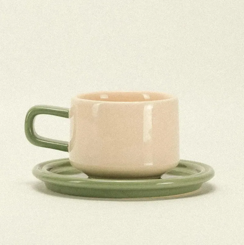 Kop en Schotel Keramiek Kleurrijk Klassiek Koffie Thee Cacao Premium Servies Set | Sansoti