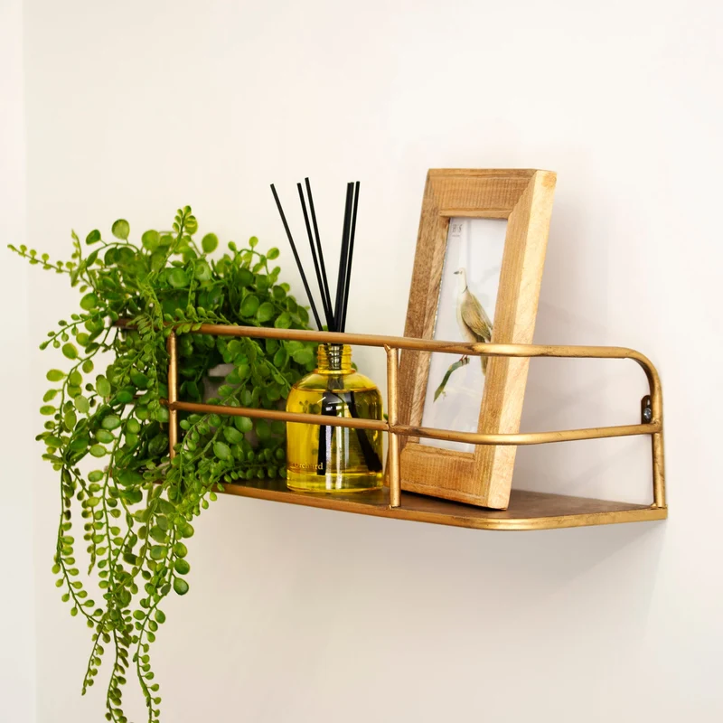 Wandplank Industrieel Metaal Messing Goud 55cm Draadframe Wandrek Woonkamer Modern