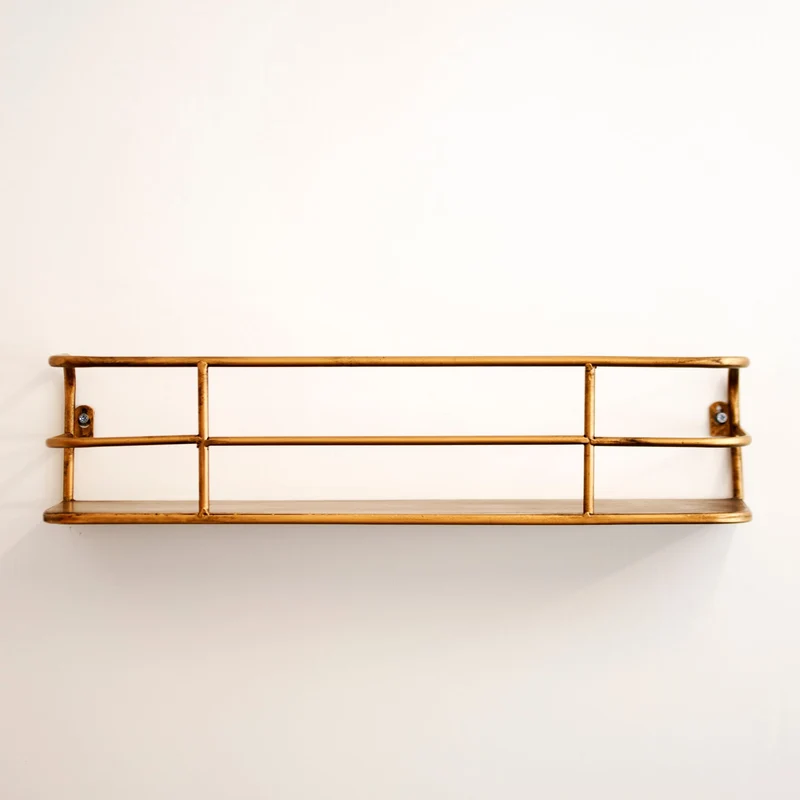 Wandplank Industrieel Metaal Messing Goud 55cm Draadframe Wandrek Woonkamer Modern