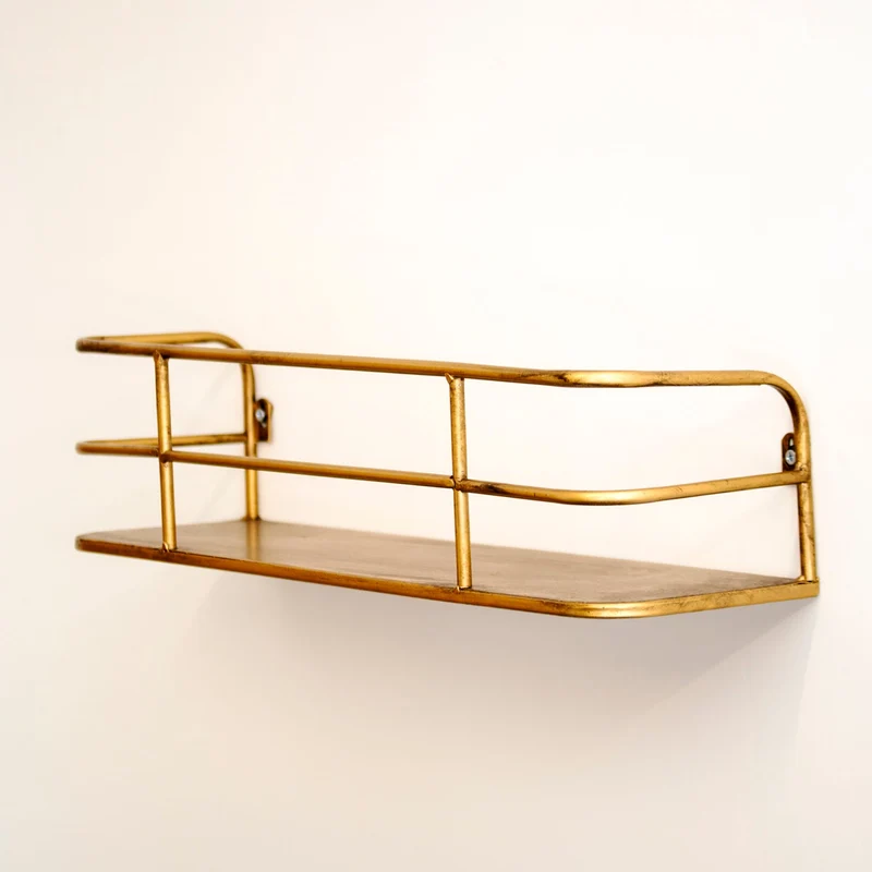 Wandplank Industrieel Metaal Messing Goud 55cm Draadframe Wandrek Woonkamer Modern