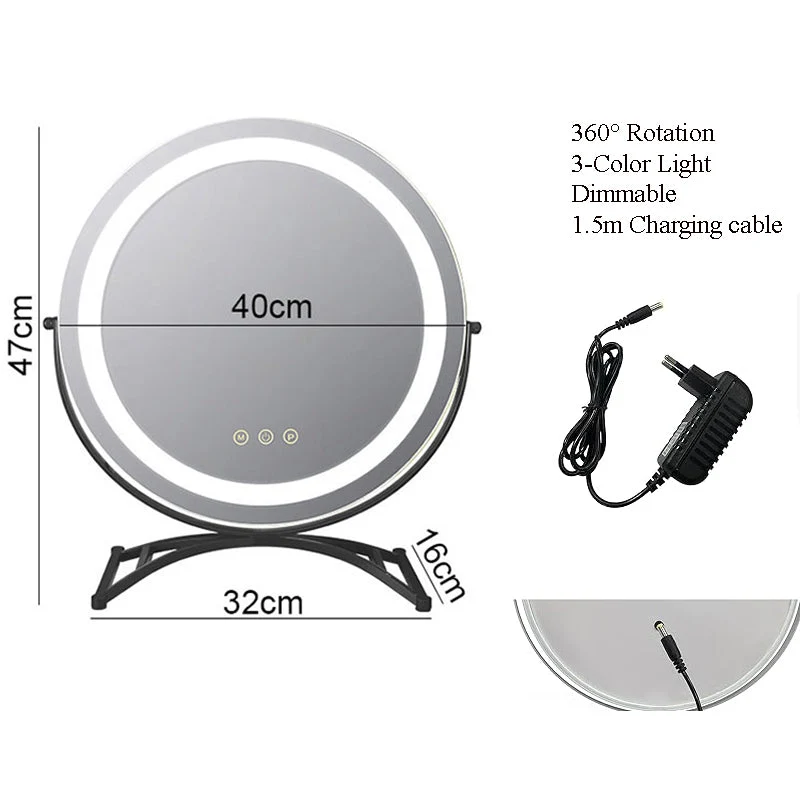 Make-up Spiegel LED Verlichting Oplaadbaar 40cm 360° Draaibaar Dimbaar 3 Lichtmodi