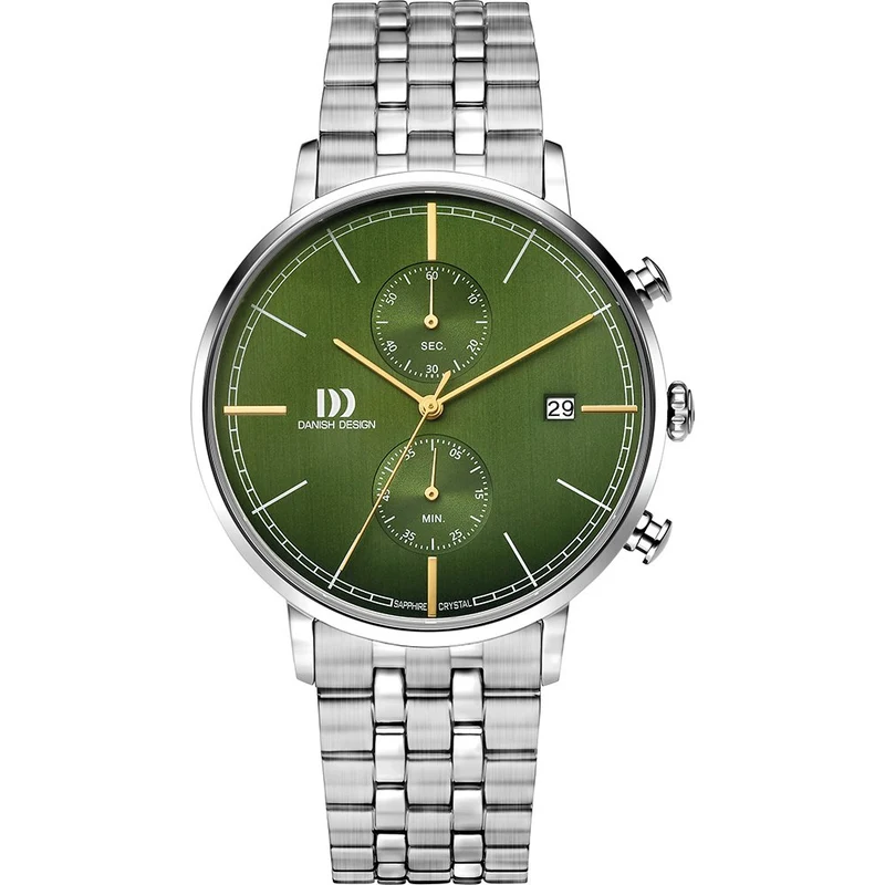 Danish Design Tidløs Koltur IQ97Q1290 Herrenuhr Grün • Chronograph mit Datum • Mesh-Armband