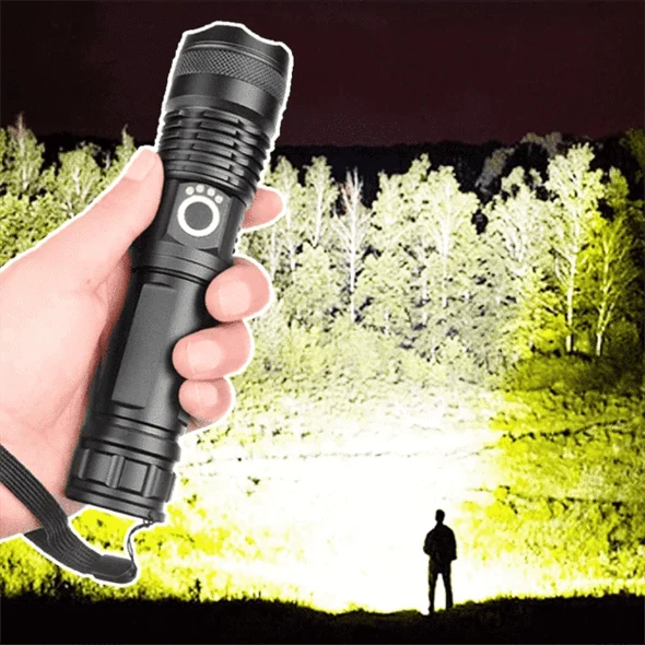 Oplaadbare LED Zaklamp 90000 Lumen Telescopisch USB Aluminium Waterdicht Buiten Camping Jacht Zoeklicht | Sansoti