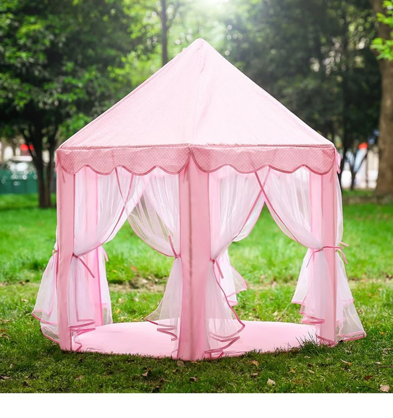 Prinsessenkasteel Speeltent Hexagon 140cm Roze Blauw Binnen Buiten Opvouwbaar Kinderkamer Rollenspel | Sansoti