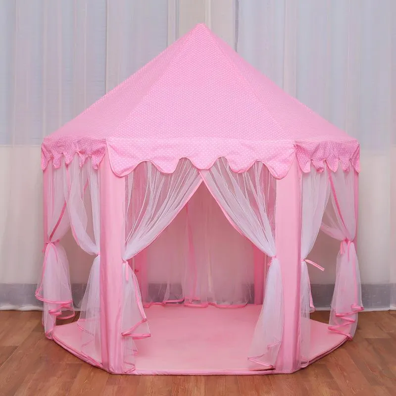 Prinsessenkasteel Speeltent Hexagon 140cm Roze Blauw Binnen Buiten Opvouwbaar Kinderkamer Rollenspel | Sansoti