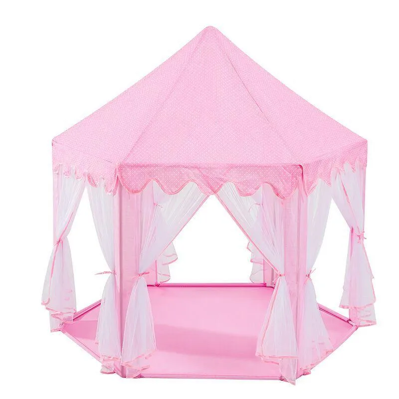 Prinsessenkasteel Speeltent Hexagon 140cm Roze Blauw Binnen Buiten Opvouwbaar Kinderkamer Rollenspel | Sansoti