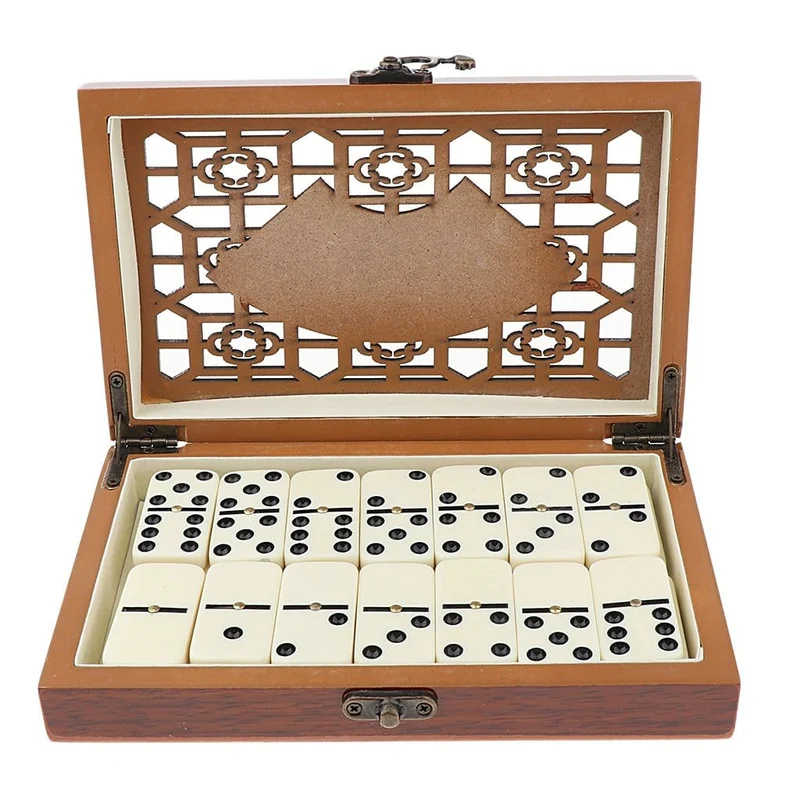 Houten Domino Spel Dubbel Zes Set 28 Stenen Familiespel Opbergdoos Gezelschapsspel Klassiek Bordspel | Sansoti
