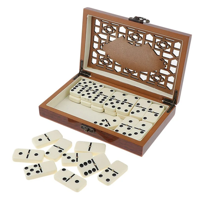Houten Domino Spel Dubbel Zes Set 28 Stenen Familiespel Opbergdoos Gezelschapsspel Klassiek Bordspel | Sansoti